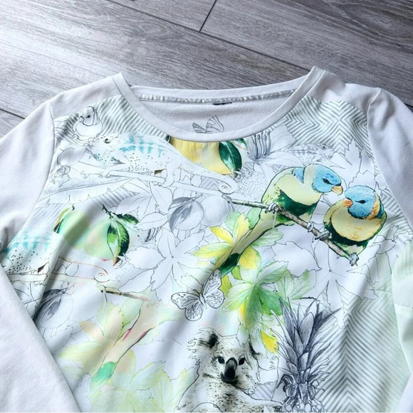 Olsen Rain Forest Animals Print Satin French Terry Mixed  Media Sweatshirt - Picture 6 of 14